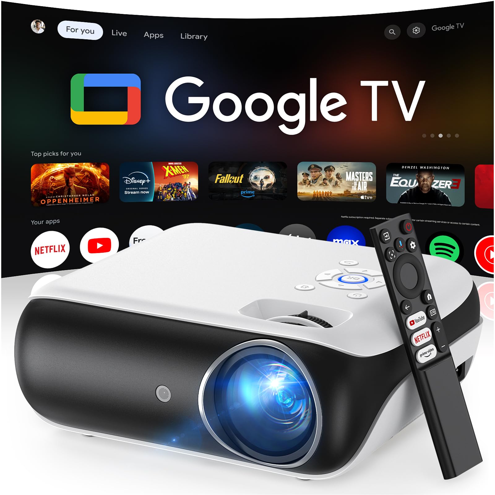 HAPPRUN Native 1080P Projector with Google TV