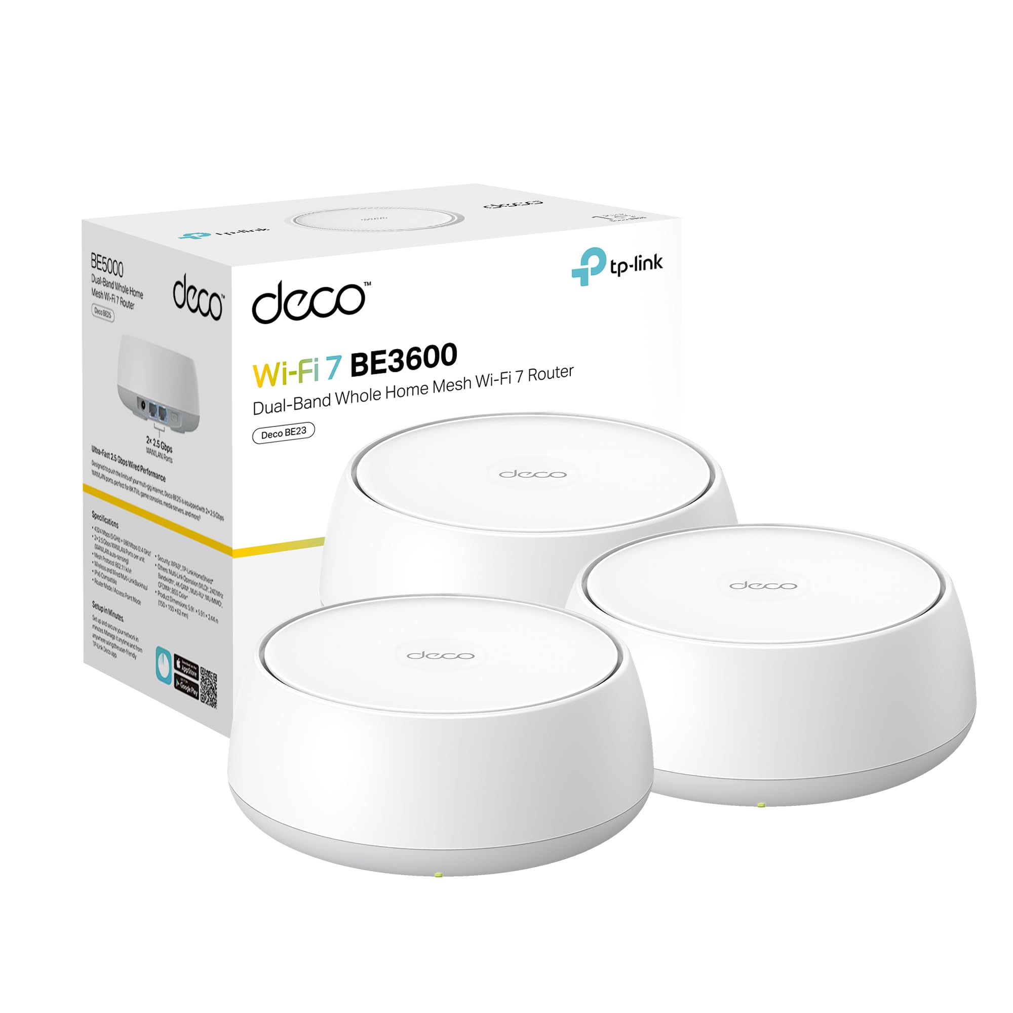 TP-Link Deco 7 BE23 Dual-Band BE3600 WiFi 7 Mesh Wi-Fi System, 3-Pack